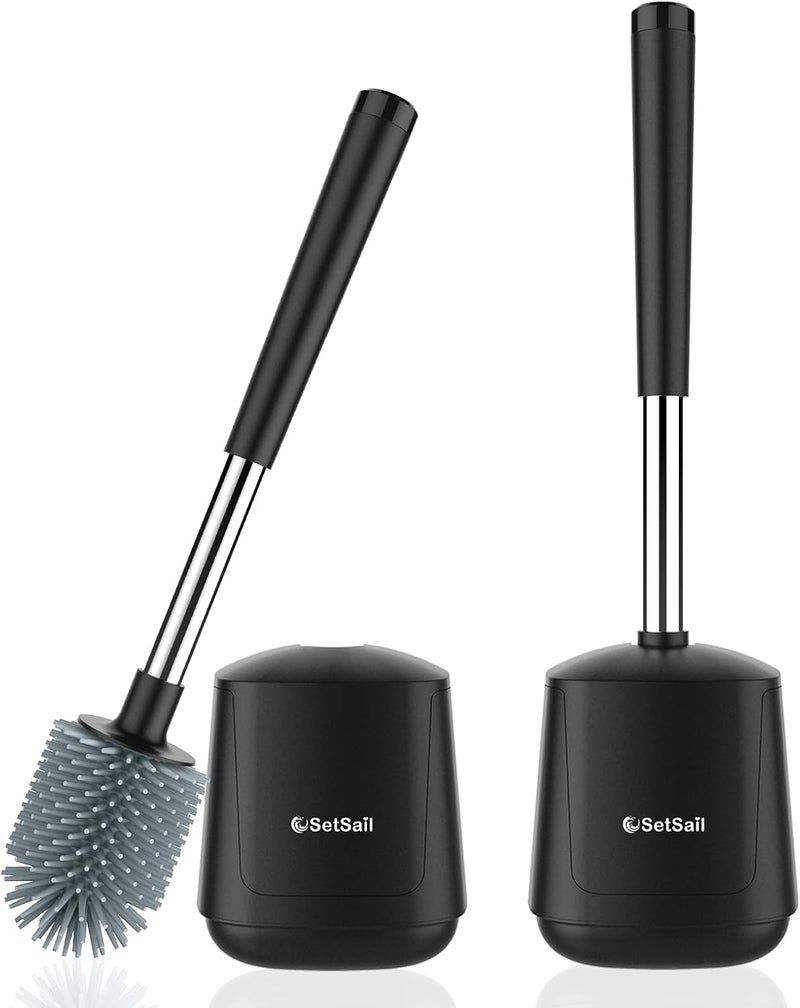 SetSail Silicone Toilet Bowl Brush and Holder Automatic Toilet Brushes for Bathroom with Holder Ventilated Toilet Cleaner Brush for Toilet Scrubber Cleaning - Black (2 Packs) - Image 1